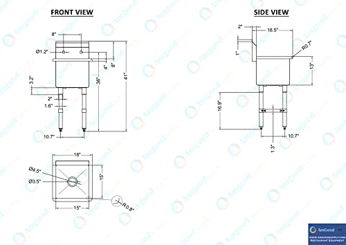 Image of 18 in. x 18.5 in. Stainless Steel Utility Sink With 15 in. x 15 in. x 13 in. Bowl and Faucet. NSF