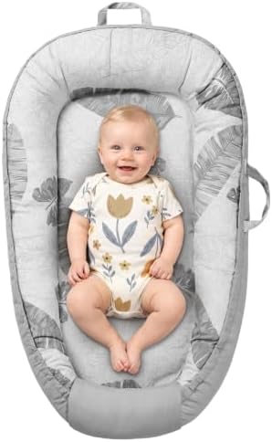 URMYWO Babynestchen Neugeborene - Nestchen Baby 90x50 cm - Kokon Handmade zweiseitig Reisebett für Babys aus 100% Baumwolle - Baby Nest (Feder Grau)