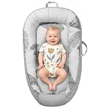 URMYWO Babynestchen Neugeborene - Nestchen Baby 90x50 cm - Kokon Handmade zweiseitig Reisebett für Babys aus 100% Baumwolle - Baby Nest (Feder Grau)