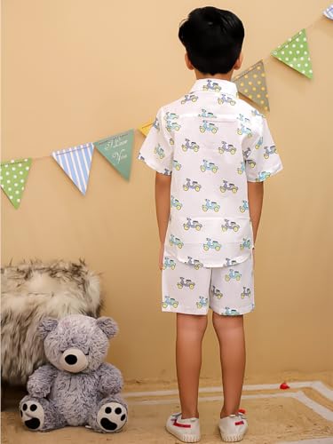Image of superminis Boys Coordinated Set With Printed Rayon /Cotton Shirt and Shorts