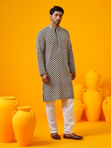 Image of SOJANYA (Since 1958 Men's Cotton Thread Embroidered Long Kurta
