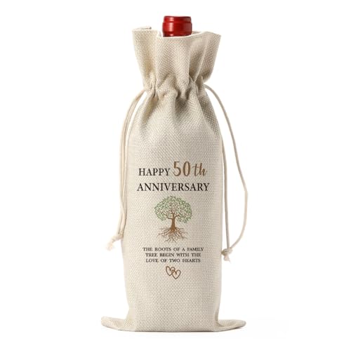 50th Milestone Anniversary Wine Bag 50 Year WeddingAnniversary Gifts for Men Her Him Couple Parents Happy Anniversary Cool Gifts Marriage Engagement Party Decorations Wine Bags