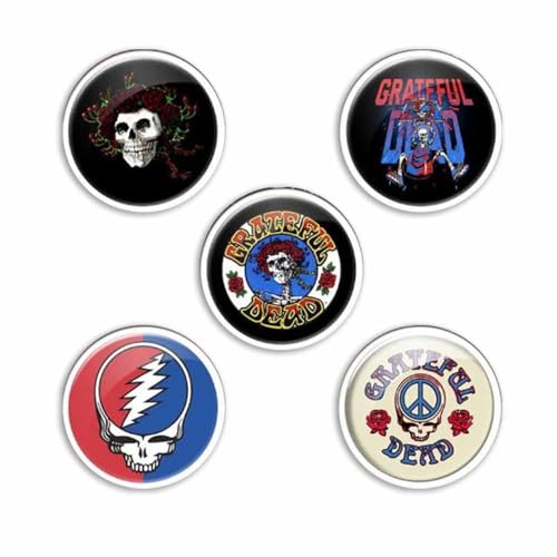 Photo de GRATEFUL DEAD Lot de badges avec boutons et pinces de couverture en forme de tête de mort et de rose, Métal