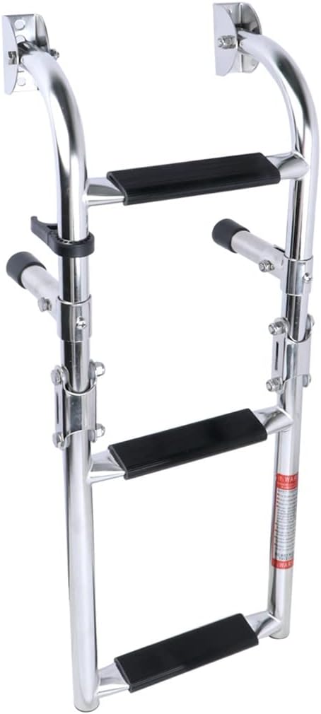 QWZYP 3 Steps Stainless Steel Boat Ladder Grips 2+1 Steps Transom Mount Folding Stern Ladder Gunwale-Mounted Removable Ladder : Automotive