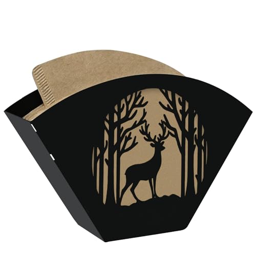 Soporte para filtro de café - Iron Art lindo diseño simple alce negro portabolsas de filtro de café soporte para el almacenamiento de filtros de café de metal, adecuado para cafés, bares, cocinas