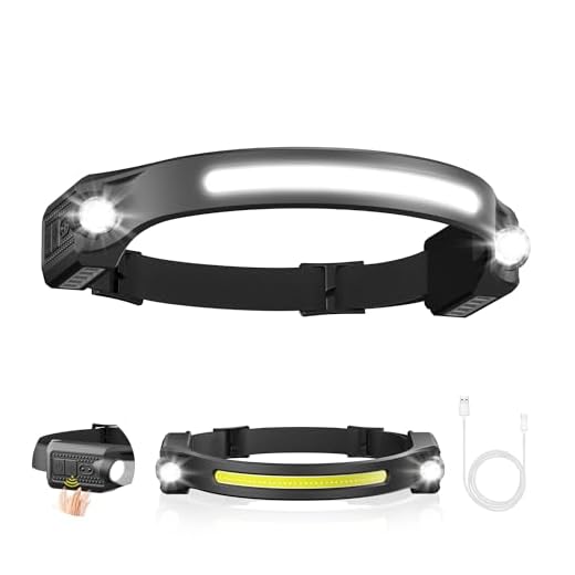 AlpsWolf LED Headlamp Rechargeable, 2 XPE LED and COB LED Head Lamp, Sensor Mode, 260° Wide Beam, IPX4 Waterproof, Rechargeable Headlight for Camping Accessories (1 Pack)