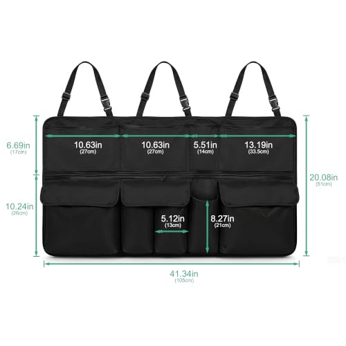 NUWQICD Hanging Car Trunk Organizer Fit For Hyundai Tucson Foldable Large Capacity 41.3x20 inch Backseat Trunk Organizers Storage, Car Accessories Interior, with Multi Pockets (Black) by NUWQICD - Used condition - Image 4