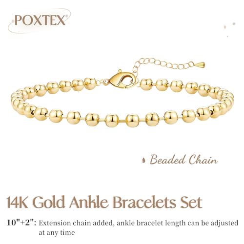 Image of Extra Large Anklets for Women Waterproof, 14K Gold Plated Stack Anklets for Women Plus Size, 10 inch+2 inch Non Tarnish Large Ankle Bracelets for Women, Summer Big Ankles Set, Beach Bikini Vacation Jewelry