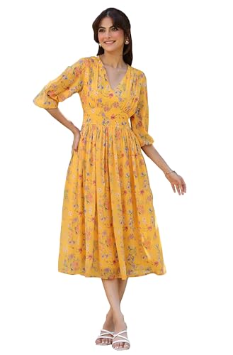 Image of Janasya Women's Georgette Floral Printed Tiered Dress