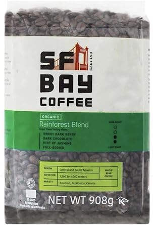 San Francisco Bay Organic Rainforest Blend Whole Beans Gourmet Coffee Pack - Organic - Whole Bean - Strength: Medium - 908g
