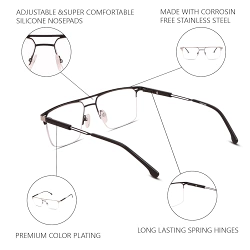 Image of Teen & 20 Rectangle Eyeglasses Frame for Men & Boys - Classic Half-Rim | Stylish & Lightweight Spectacle Frame | Durable Eyewear for Office, Study & Daily Use - TK9004
