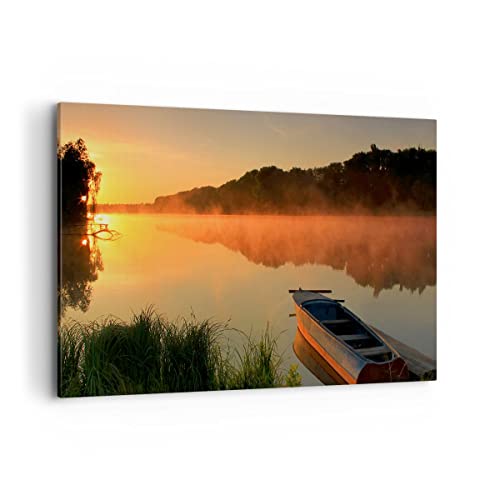 Impression sur toile lac brumeux pour grand mur de salon moderne