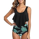 🌴Design🌴 Der zweiteilige Bikini ist am Rand des Bikini-Oberteils mit Rüschen, und der auffällige tropische Druck auf der Unterseite des Bikinis mit hoher Taille ist voller Vitalität, was sich sehr gut für heiße Sommertage eignet.