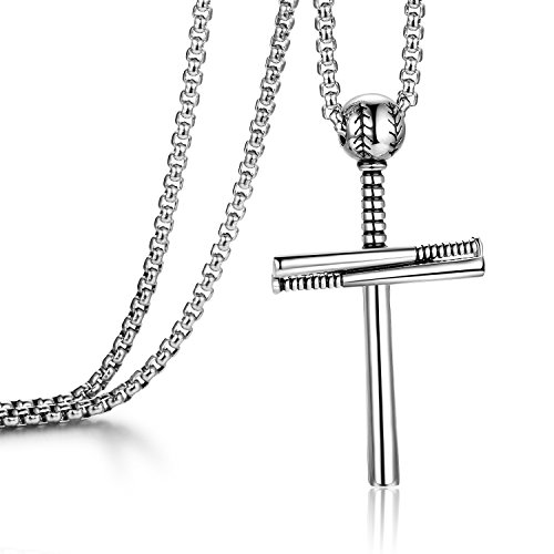 WMISIY 16-24 Inch Baseball Bat Necklace for Men Boys Stainless Steel Silver 16 inch