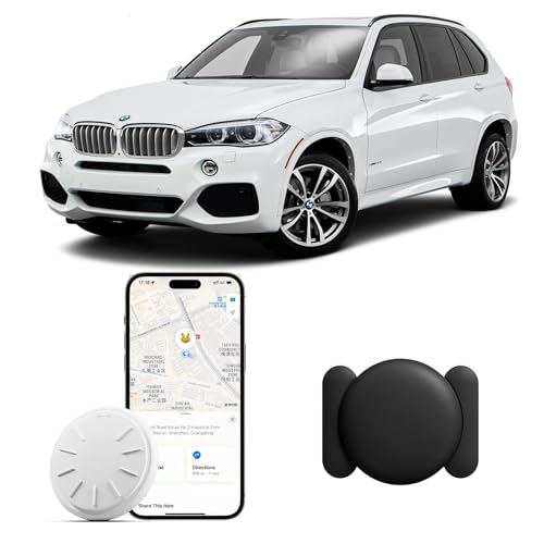 ZFSJTAG Car GPS Tracking Device for Vehicles, 1PCS Real Time GPS Tracker for Car Work with Find My (iOS Only),No Monthly Fee, Hidden Mini GPS Tracker (White Tracker, Black Magnetic Case)