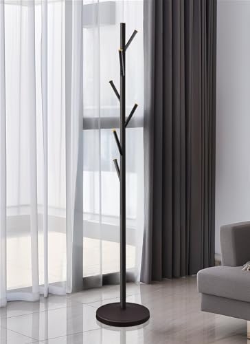 Kira Home Addison 68" Modern 6 Hook Free Standing Metal Coat Rack, Weighted Base, Gold Cap Accents + Oil-Rubbed Bronze Finish