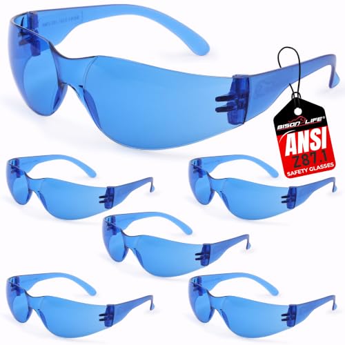 Image of BISON LIFE Blue Safety Glasses for Men & Women, ANSI Z87.1, 6 Pack