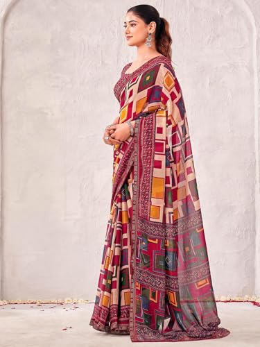 Image of SIRIL Women's Georgette Printed Saree with Unstitched Blouse Piece