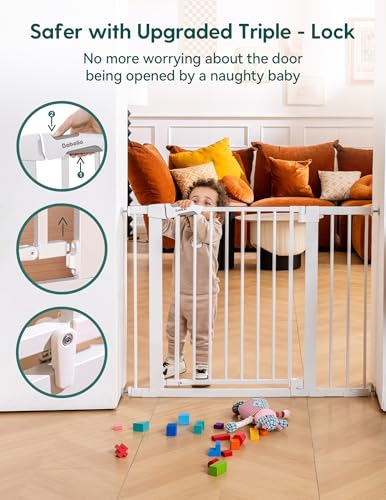 Image of Babelio 29-43 inch Magnetic Baby Gate for Stairs,Doorways House,Kitchen,30 inch Tall Pet Door with Baffles,Pressure Mounted & Dual-Lock Design Safety for Kids Toddler,Auto-Close /Hold-Open,White