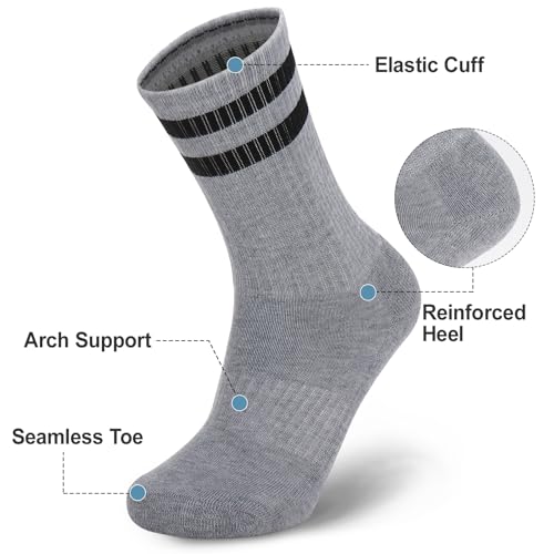 Image of Ultrafun 5 Pairs Striped Crew Socks Cotton Cushioned Athletic Sports Running Socks for Men Women Teens