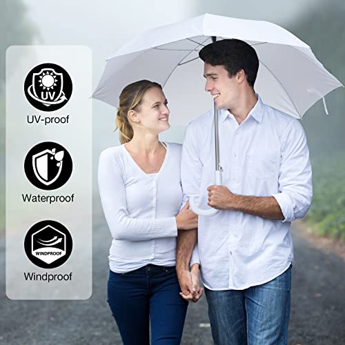 20 Pack Bulk Stick Umbrellas With J Hook Handle 47 Inch Large Windproof Auto Open Pongee Umbrella For Women Men Rainy Sunny Wedding And Events (White) #TOP4