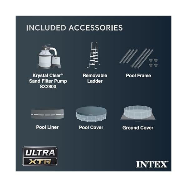 Intex 26 foot by 52 inch framed swimming pool with pool cover inflatable beverage cooler and set of 2 inflatable floating recliner chairs dark gray  urban country home decor