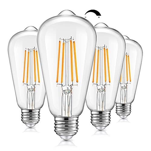 Vintage LED Dimmable Edison Light Bulbs 100W Incandescent Equivalent, 8W 1200Lumens, E26 Base LED Filament Bulb, 2700K Warm White, ST64/ST21 Antique Clear Glass for Home, Reading, Bathroom, 4-Pack Vintage LED Dimmable Edison Light Bulbs 100W Incandescent Equivalent, 8W 1200Lumens, E26 Base LED Filament Bulb, 2700K Warm White, ST64/ST21 Antique Clear Glass for Home, Reading, Bathroom, 4-Pack