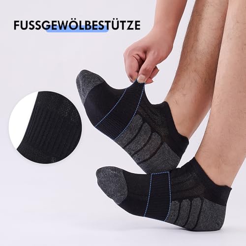 Stoeury 10 Paar Sneaker Socken Herren Damen, Atmungsaktive Baumwolle Kurze Sportsocken, Bequeme Sneakersocken mit Atmungsaktivem Netz, Knöchelsocken Herren mit Fußgewölbestütze, Schwarz, 47-50 4