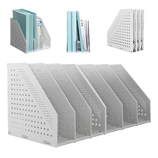 SAYEEC 2Pcs Collapsible Plastic Magazine File Holder Vertical Binder Storage Organizer for Desk Sturdy Upright Desktop Magazine Organizer Folder Rack for Office School Home (3 Compartments, Gray)