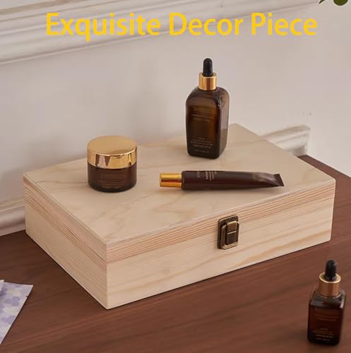 Image of Wooden Box with Hinged Lid - 8x6x3 Inch Unfinished Wood Box for Crafts DIY - Plain Natural Solid Pine Storage Box with Clasp for Jewelry Keepsake Desk Organization and Gift Decor