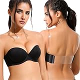 Amafuur Clear Back and Straps Strapless Backless Bras Thick Padded Push Up Multiway Add 2 Cup Underwire for Women Black 34D