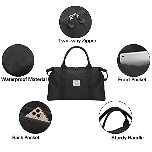 Suruid Travel Duffel Bag, Sports Tote Gym Bag For Women Gym Bag With Wet Pocket And Shoe Compartment Weekender Overnight Bag For Travel, Gym, Sports And Carry On, Black (No Shoulder Strap) #TOP2
