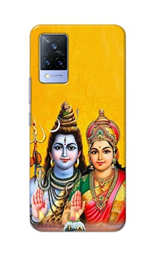 Image of PRINTFIDAA Lord Shiva Parvati Yellow Background Printed Designer Hard Back Case Cover for Vivo V21 (5G) -(SS) MVN1008