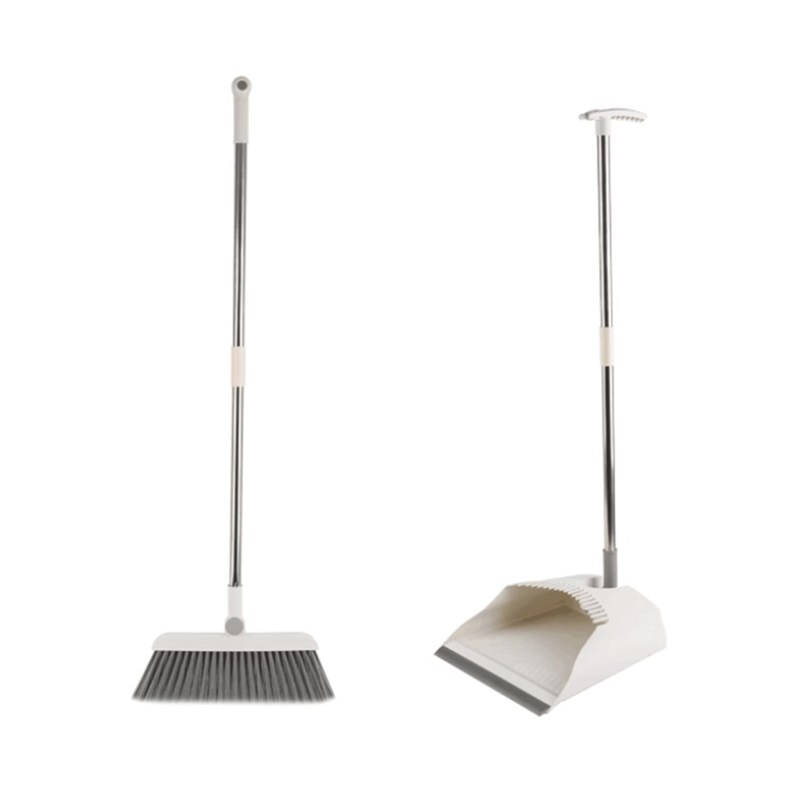 Compacto Juego de Escoba y recogedor de plástico, Escoba giratoria con Mango Largo de Acero Inoxidable, recogedor Plegable con Dientes raspadores Ligero