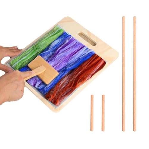 PPLDABNK - Wooden Hand Carding Machine with Adjustable Stand, 32 X 27 Cm Blending Board, Includes 1 Wool Brush And 2 Wooden Craft Sticks, for Blending Finishing Felt Needle Projects Spinning Craft ,Natural