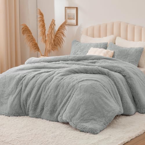 Image of BEDELITE Grey Fluffy Comforter Set Twin, Fuzzy Faux Fur Comforter