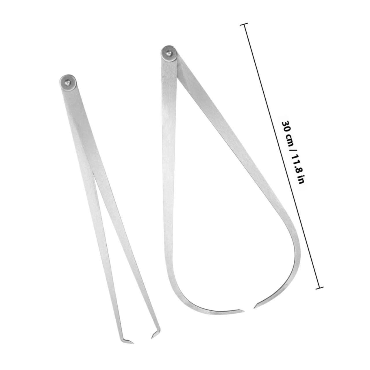2Pcs Stainless Steel Measuring Caliper Set for Inner Outer Diameter | 300mm Length, Smooth Silver Finish, Anti Rust Treatment, Measures Groove Width and Overall Length