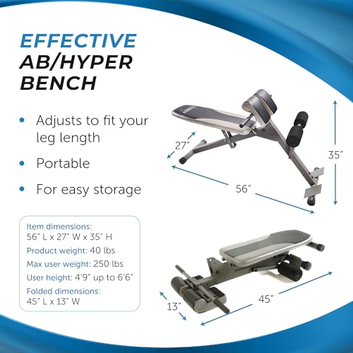 Stamina Ab Hyperextension Bench Pro - Adjustable and Foldable Roman Chair with Smart Workout App for Home Workout - Up to 250 lbs Weight Capacity