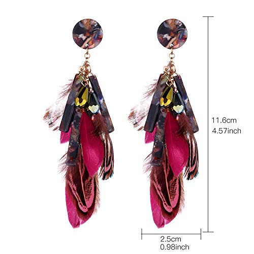 Nicole Miller New York Round Maroon Resin Acrylic Fuscia Pink Feathers Rosegold Dangle Earrings #TOP3