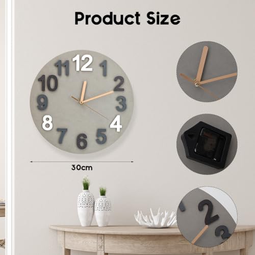 Gohytal Wall Clock, 30 cm Large Wall Clock, No Ticking Noise, Modern