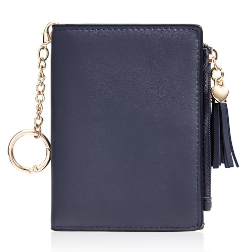 Image of Gostwo Women's Small Slim Wallet with RFID Protection & Keychain for Girls | 8 Card Slots,faux Leather, Tassel Decor, Built-in Keychain, Slim Compact, Snap & Zip Closure, Ideal for Daily & Travel
