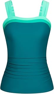 Tankini para mujer, con control de abdomen, tirantes ajustables, cuello cuadrado