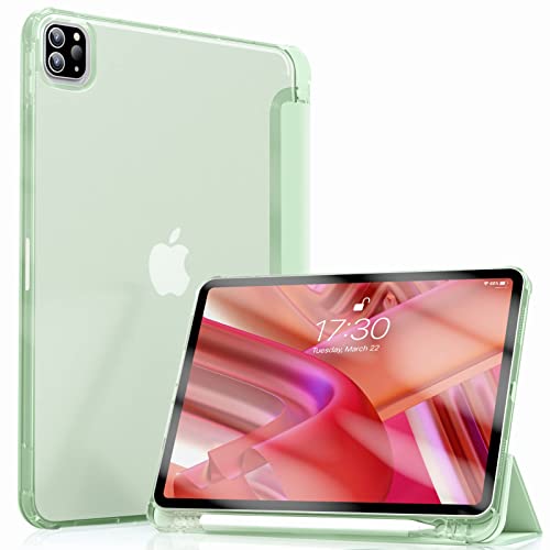 Visaccy iPad Pro 11 Inch Case 2022/2021 / 2020/2018 (4th / 3rd / 2nd / 1st Gen) with Pencil Holder Auto Sleep/Wake Semi-Transparent Soft TPU Matcha