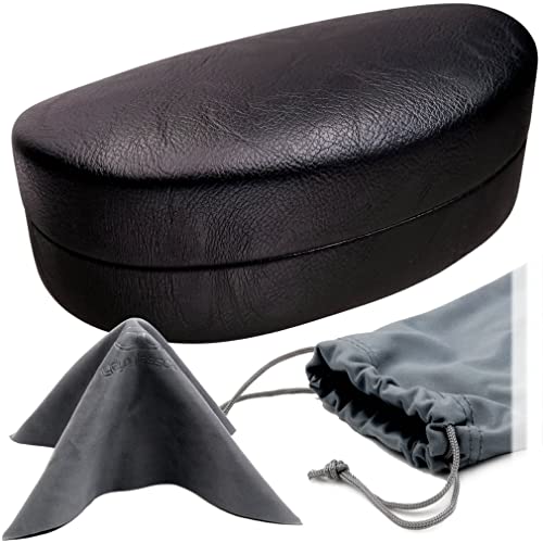 MyEyeglassCase - Large Sunglasses Case - Glasses Holder with Pouch & Cloth - Eyeglass Hard shell Medium - Extra Large frames, As517 Xl Black, XL