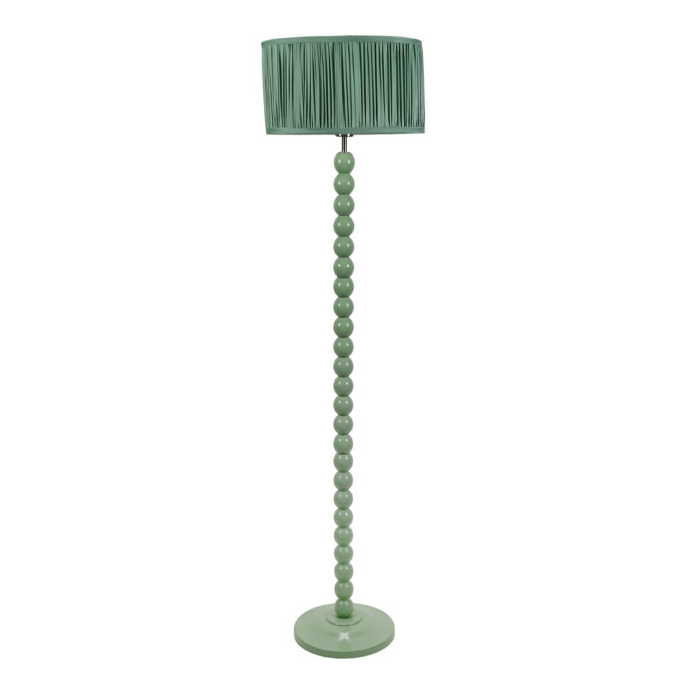ValueLights Bobbins Ruched Pleated Green Drum Shade - Sage Green LED Floor Lamp - 1.8m Cable