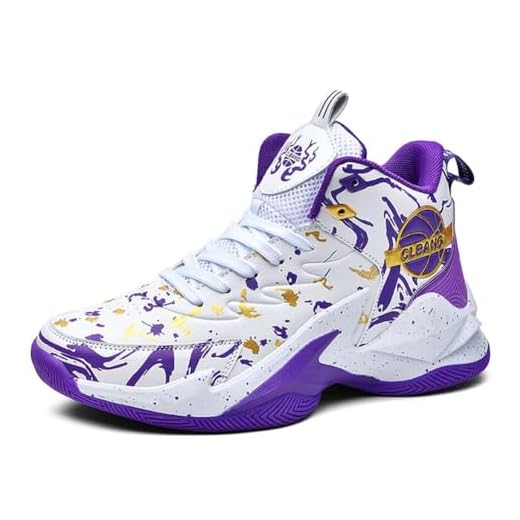 WELRUNG Men's Women's High Top Basketball Shoes Breathable Non Slip Outdoor Sneakers Fashion Shoes Purple 7/6 US