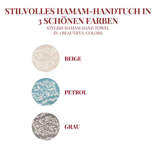 Carenesse 2er Set Handtuch Barock 60 x 100 cm grau I Edles & zartes Handtuch Set aus 100% Baumwolle mit hochwertiger Webung I Kleines Hamam Tuch für Reisen I Sport Towel leicht & saugfähig