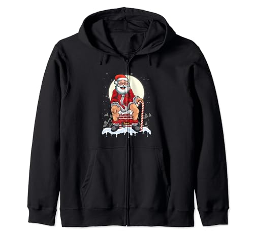 Santa Claus Pooping Down The Chimney Funny Christmas Meme Zip Hoodie