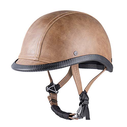 BGMKE Casco de Bicicleta de Media Cara de Cuero PU Retro Ligero, Casco de Motocicleta de Cara Abierta Vintage para Hombres y Mujeres, para Scooter, Motocicleta, Motocicleta, Aprobado por Dot Cover