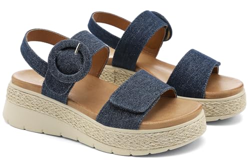Image of UBFEN Womens Espadrille Platform Sandals Low Wedge Orthopedic Arch Support | Cushion Insole, Comfortable Dressy Buckle Sandals for Walking and Vacation, Low Heel, Adjustable Strap